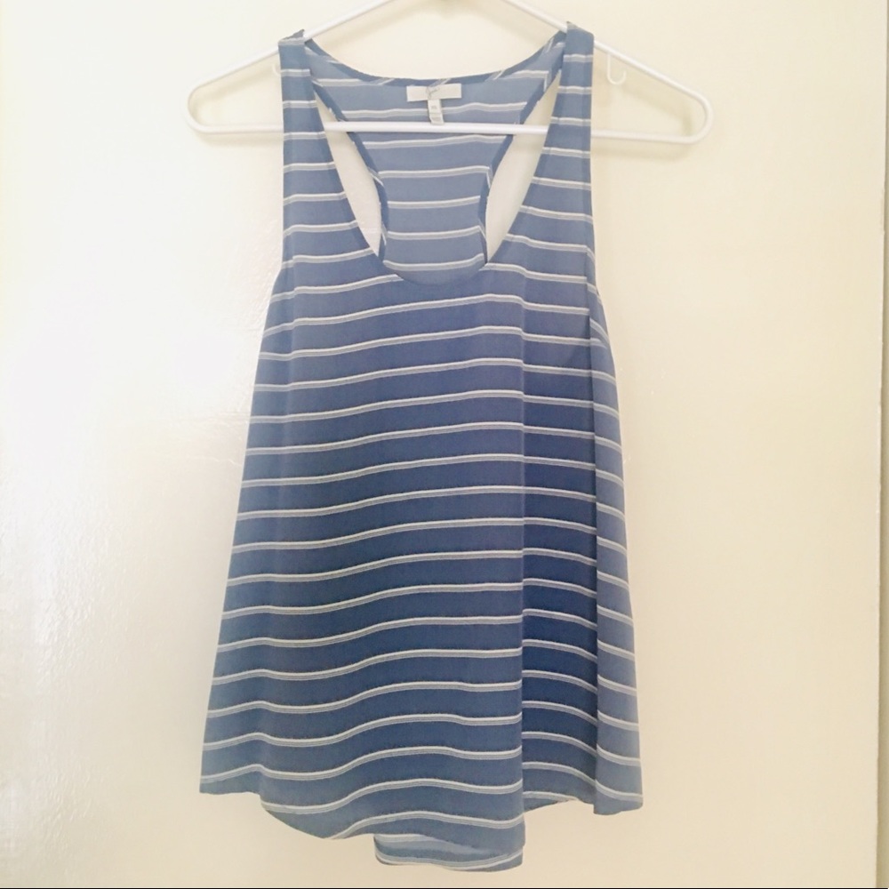 Joie 100% silk striped blue & wht racerback tank